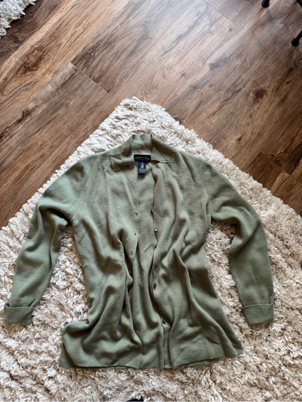 Charter Club Olive Green Merino Wool Cardigan